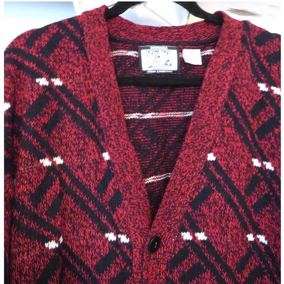 Vintage Sostanza Fashion Police Cardigan Sweater Burgundy Black Geo 80s 90s Med - Picture 6 of 9